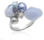 Дамски сребърен пръстен с естествени перли ахати топази и танзан