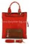 Виж оферти за Дамска червена висока чанта с 3 отд-я, кафяв джоб, златисти ел-т